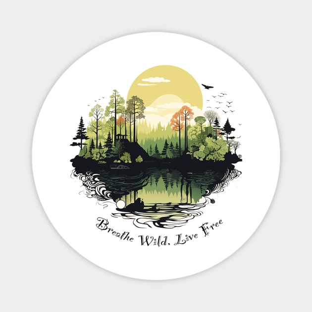 Wild at Heart: Nature-Inspired 'Breathe Wild, Live Free' T-Shirt Magnet by Gelo Kavon